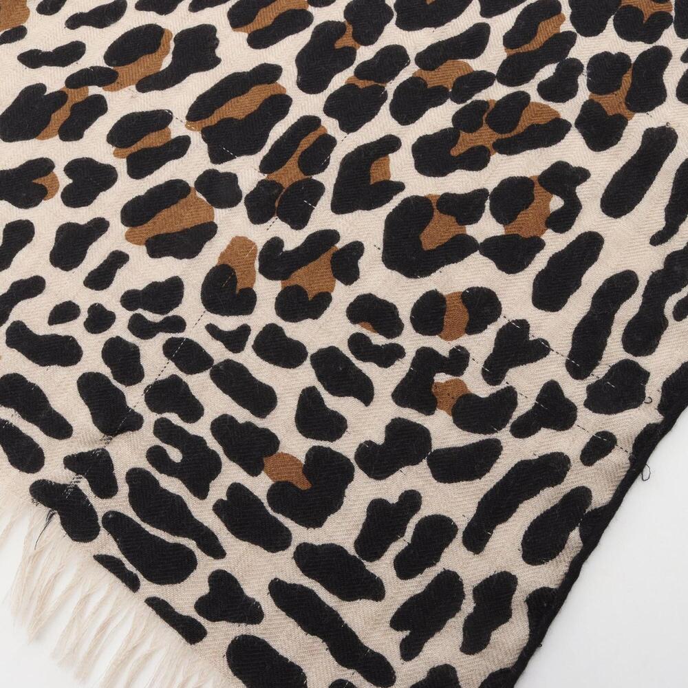Hermes leopard print stole, silk, cashmere, women's, beige, black, brown. - Picture 8 of 10